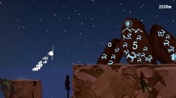 Silbo gameplay: crossing rocky cliffs under a starry night sky